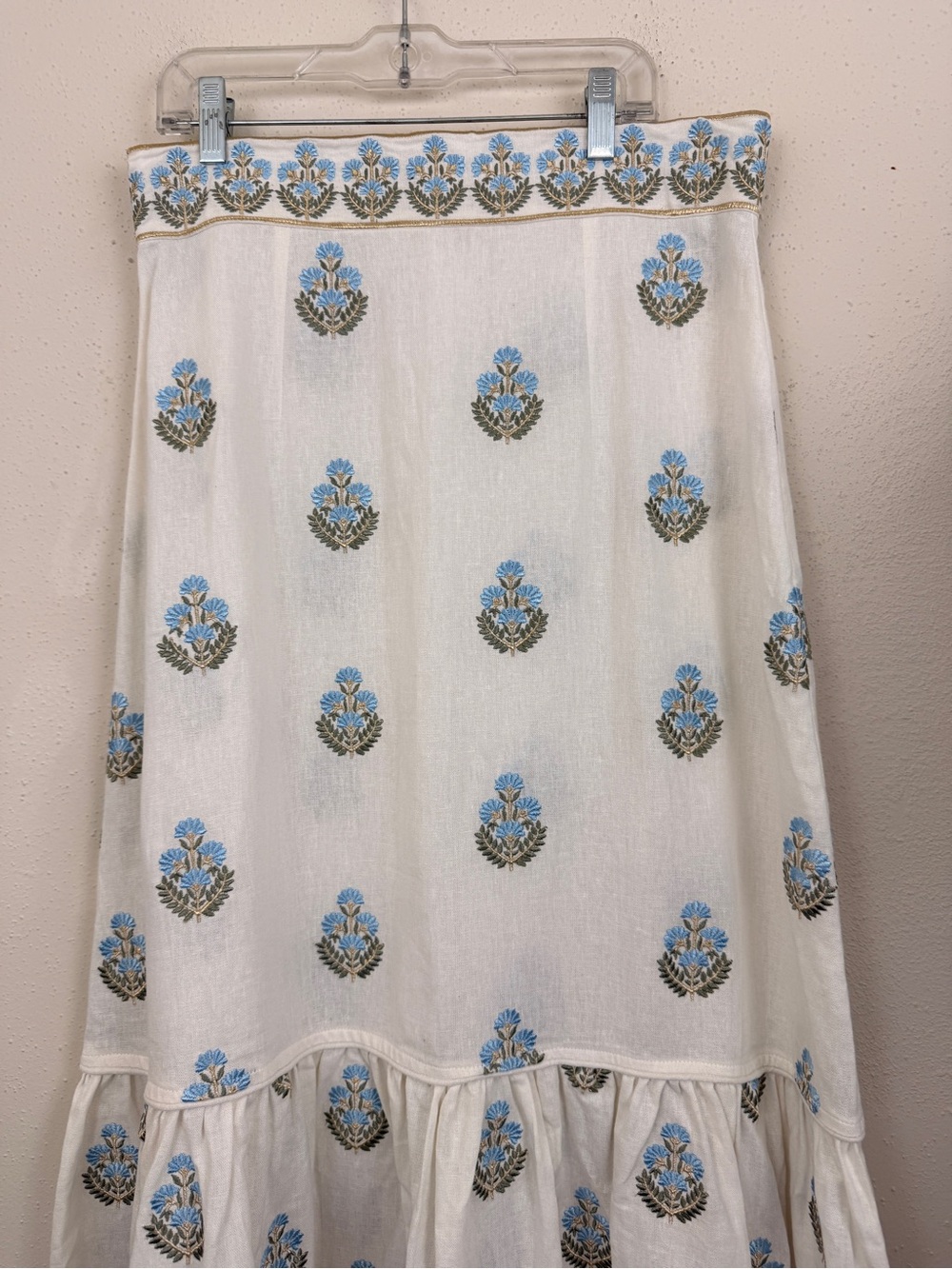Rosewater House Cream Embroidered Tie-Shoulder Maxi Skirt Set White Linen - Picture 6 of 15
